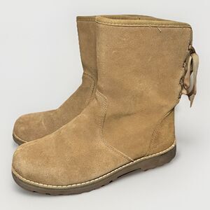 UGG Corene Chesnut Tan Suede Side Zipper Lace Up Back Boots Youth‎ 4